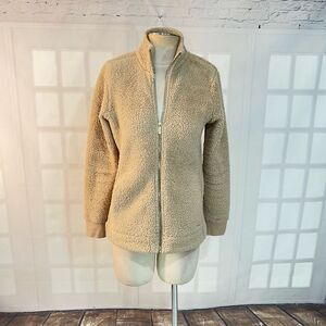 Calvin Klein Beige Sherpa Full Zipper Mock Neck Teddy Jacket Size Small